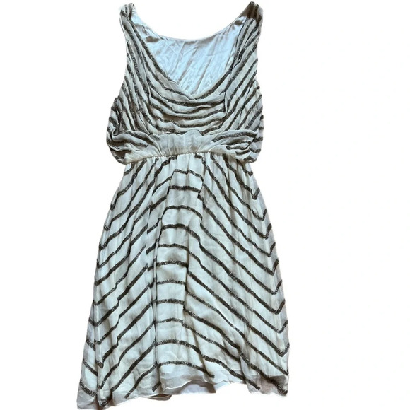 Alice+Olivia Silk Beaded Gold And White Low Back Sleeveless Mini Dress PP - Picture 2 of 6